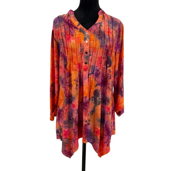 Cocomo Woman‎ Floral Asymmetrical Hem Tunic Top Womens 1X Y2K Colorful Going Out - Picture 1 of 7